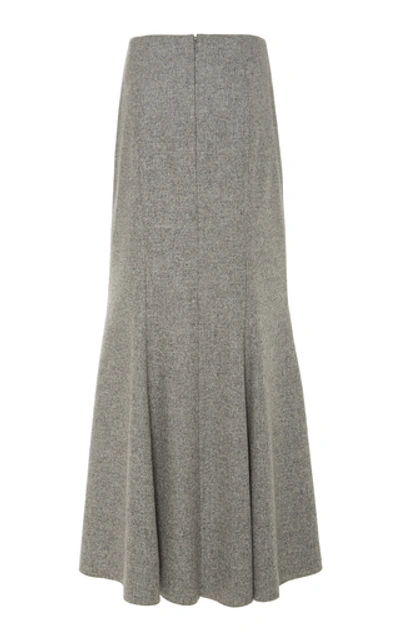 Shop Marina Moscone Fluted Wool-blend Midi Skirt In Grey