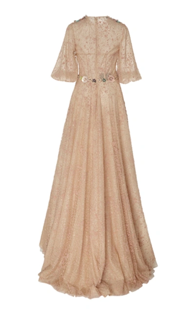 Shop Costarellos Sequin-embellished Flocked Tulle Gown In Neutral
