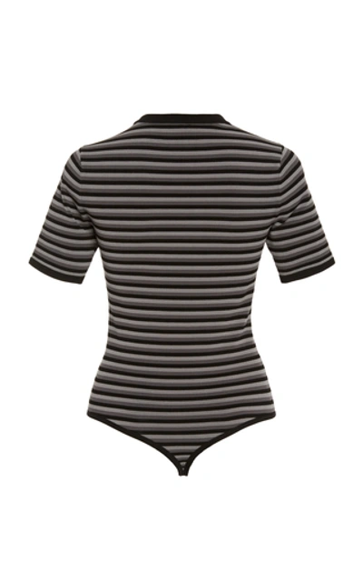 Shop Michael Kors Striped Stretch-jersey Bodysuit In Grey
