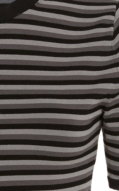 Shop Michael Kors Striped Stretch-jersey Bodysuit In Grey