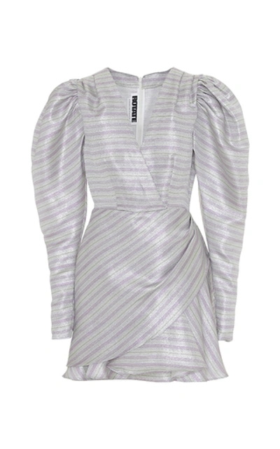 Shop Rotate Birger Christensen Wrap-effect Layered Metallic Mini Dress In Purple