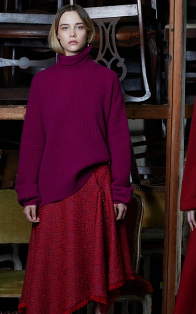 Shop Amur Fynch Turtleneck Midi Sweater Dress In Red