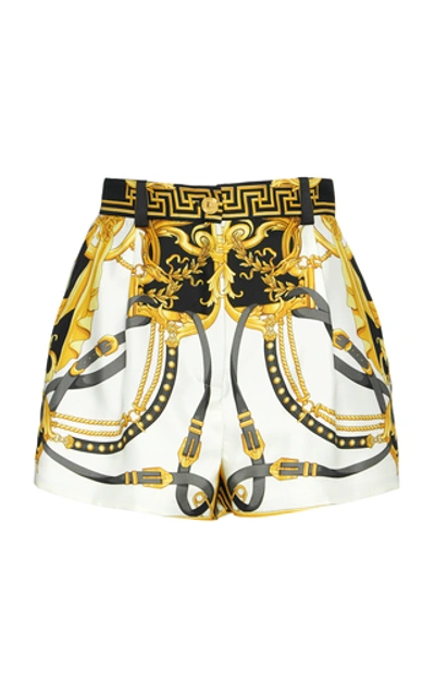 Shop Versace Printed Silk-satin Mini Shorts