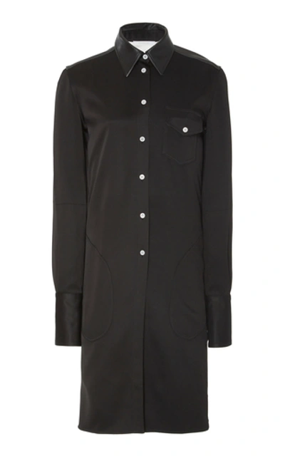 Shop Peter Do Leather-trimmed Satin-twill Shirt-dress In Black