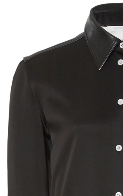 Shop Peter Do Leather-trimmed Satin-twill Shirt-dress In Black