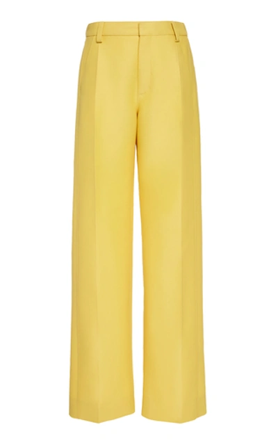Shop Lanvin Silk-blend Wide-leg Trousers In Yellow