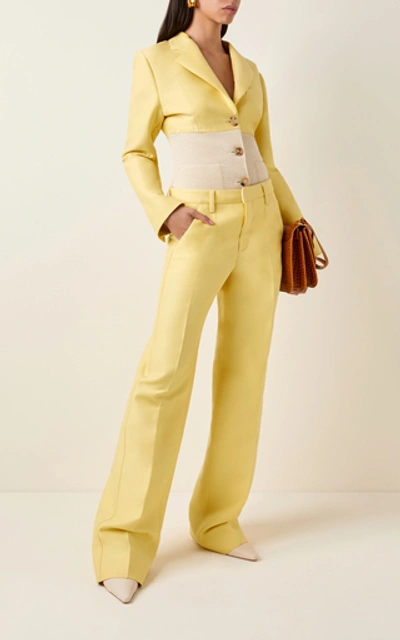 Shop Lanvin Silk-blend Wide-leg Trousers In Yellow