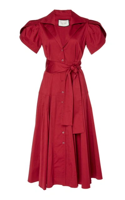 Shop Alexis Rosetta Pleated Midi Shirt Dress In Red