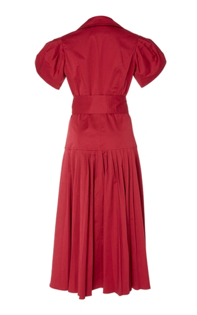 Shop Alexis Rosetta Pleated Midi Shirt Dress In Red