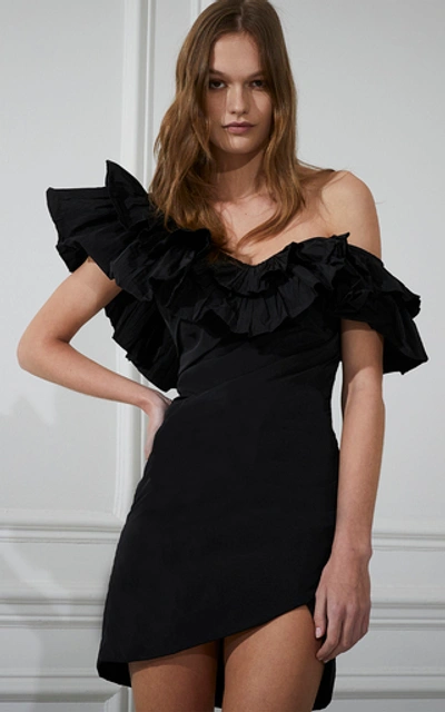 Shop Alexis Benicia Asymmetric Dramatic Ruffle Mini Dress In Black