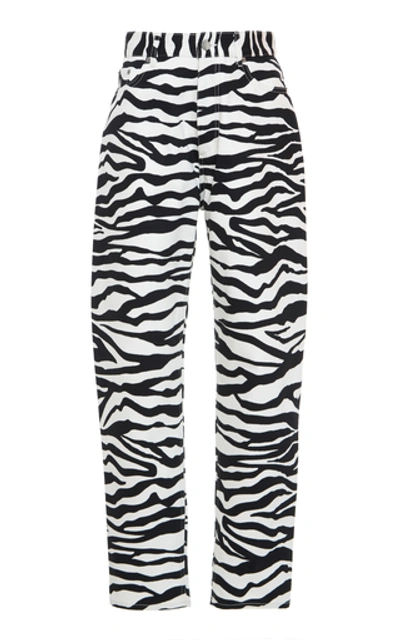 Shop Attico Zebra-print High-rise Cotton Pants In Animal