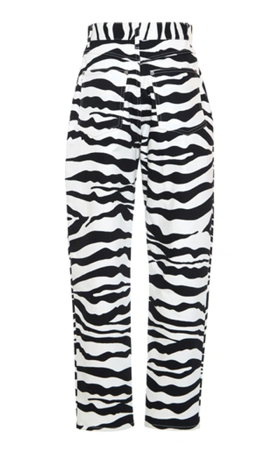 Shop Attico Zebra-print High-rise Cotton Pants In Animal