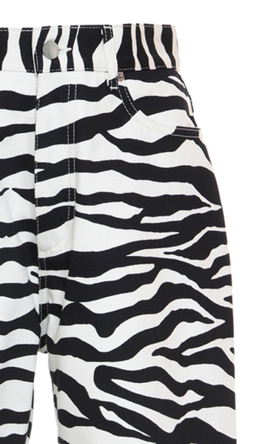 Shop Attico Zebra-print High-rise Cotton Pants In Animal