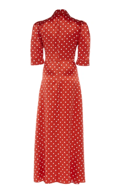 Shop Alessandra Rich Polka Dot Silk Satin Short Sleeve Dress In Red