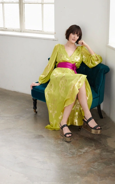 Shop Temperley London Eda Metallic Print Silk-blend Dress In Yellow