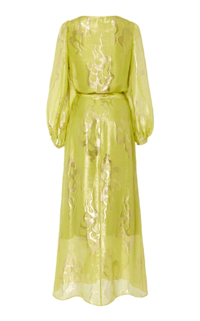 Shop Temperley London Eda Metallic Print Silk-blend Dress In Yellow