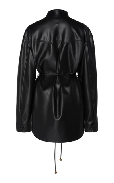 Shop Nanushka Eddy Belted Faux Leather Shirt In Black