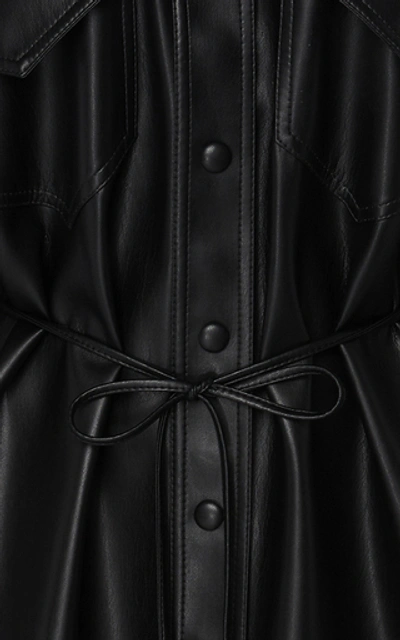 Shop Nanushka Eddy Belted Faux Leather Shirt In Black