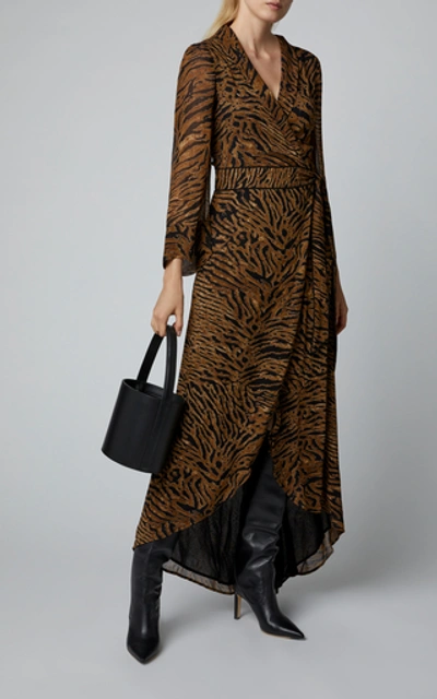 Shop Ganni Animal-print Georgette Wrap Dress