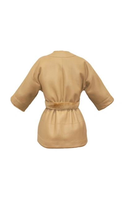 Shop Alejandra Alonso Rojas Reversible Shearling Wrap Coat In Neutral