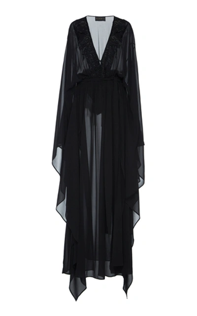 Shop Dundas Embellished Silk Georgette V-neck Caftan In Black