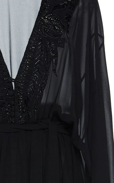 Shop Dundas Embellished Silk Georgette V-neck Caftan In Black