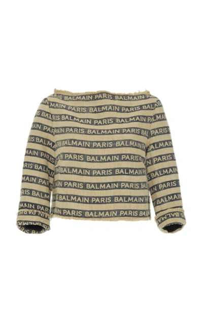 Shop Balmain Paris Stripe Crop Top In Neutral