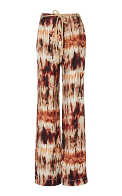 Shop Nanushka Giada Belted Cupro Wide-leg Pants In Multi