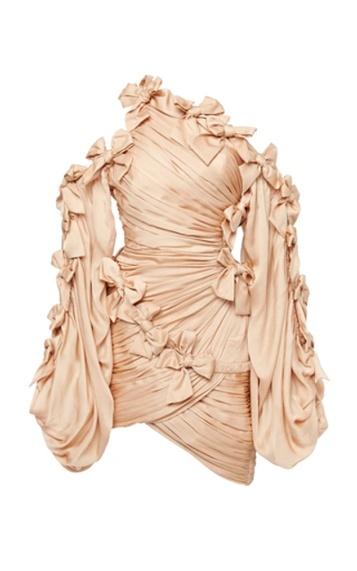 Shop Zimmermann Sabotage Bow-detailed Asymmetric Silk Mini Dress In Neutral