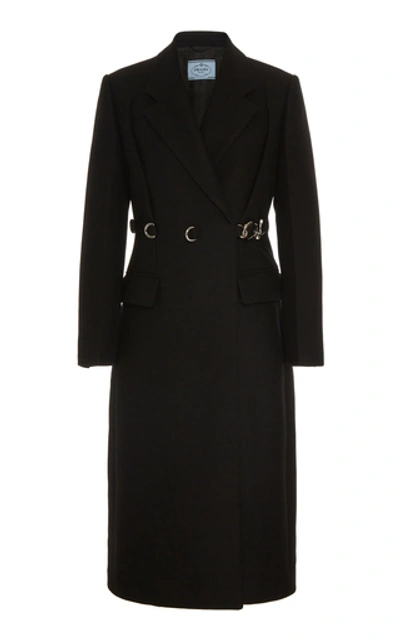 Shop Prada Belted Wool Coat In Black