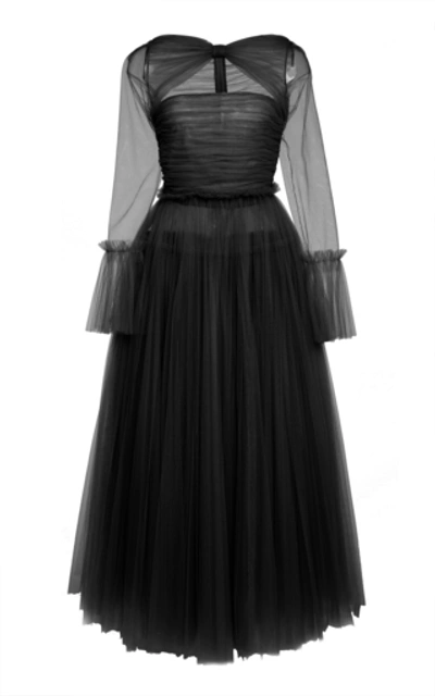 Shop Khaite Jean Cutout Ruched Tulle Gown In Black