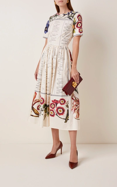 Shop Oscar De La Renta Printed Cotton-poplin Midi Dress In Multi
