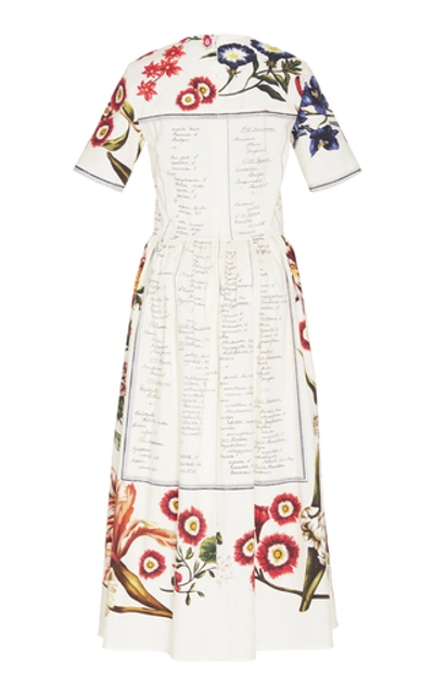 Shop Oscar De La Renta Printed Cotton-poplin Midi Dress In Multi