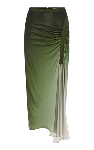 Shop Christopher Esber Ruched Silk-satin Midi Skirt In Green