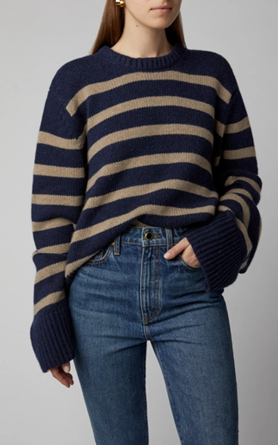 Shop Khaite Annalise Striped Cashmere Sweater In Navy