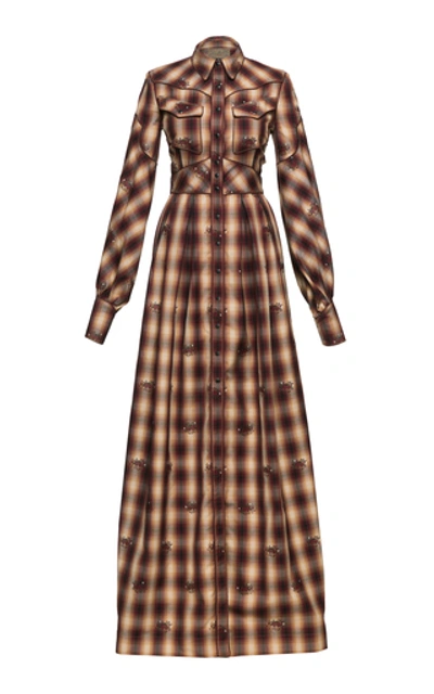 Shop Lena Hoschek Dallas Western Checked Cotton Maxi Dress In Plaid