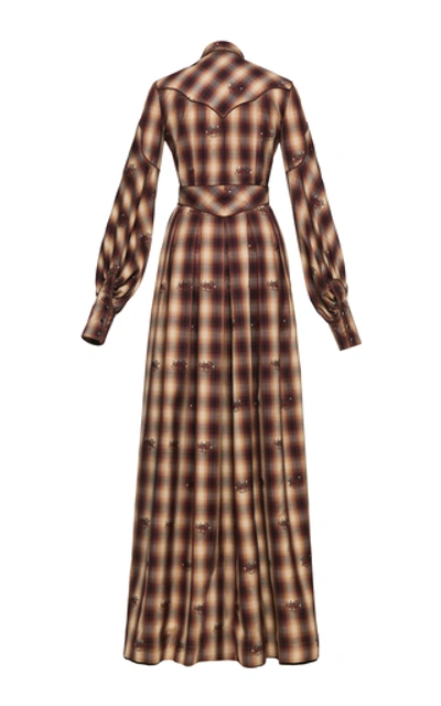 Shop Lena Hoschek Dallas Western Checked Cotton Maxi Dress In Plaid