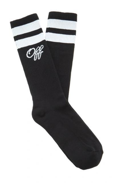 Shop Off-white Ribbed Logo-intarsia Socks In Black