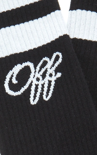 Shop Off-white Ribbed Logo-intarsia Socks In Black
