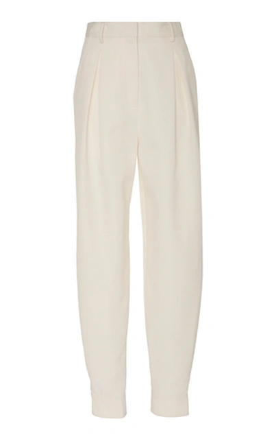 Shop Tibi Techy Pleated Twill Tapered Pants In White