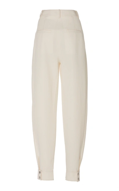 Shop Tibi Techy Pleated Twill Tapered Pants In White