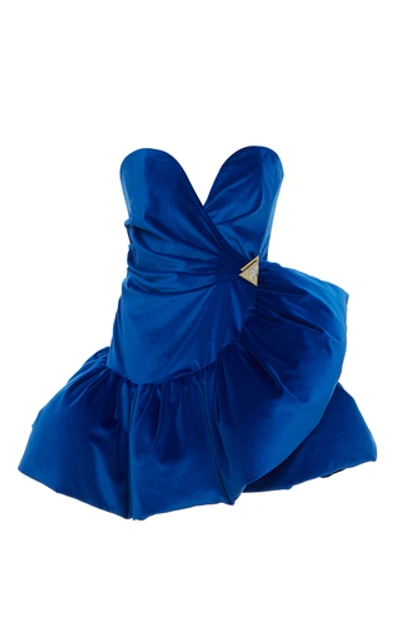 Shop Attico Ruffled Velvet Mini Dress In Blue