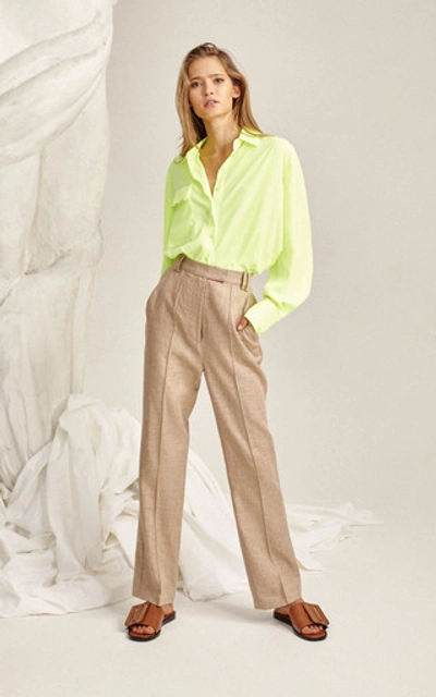 Shop Acler Belvue High-waist Linen-blend Pants In White