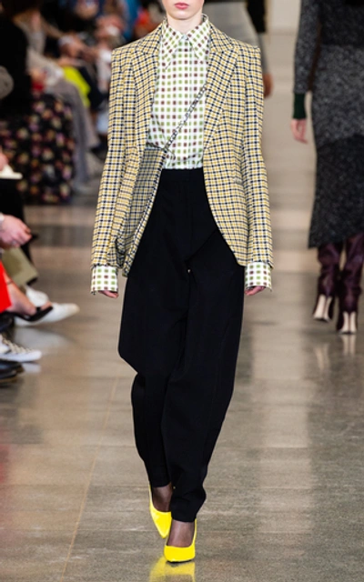 Shop Victoria Beckham Plaid Wool-blend Tailored Notched Lapel Blazer In Black