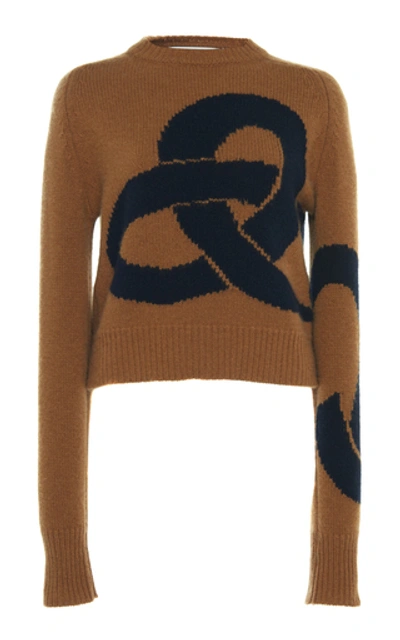 Shop Victoria Beckham Knot-intarsia Cashmere Sweater In Brown