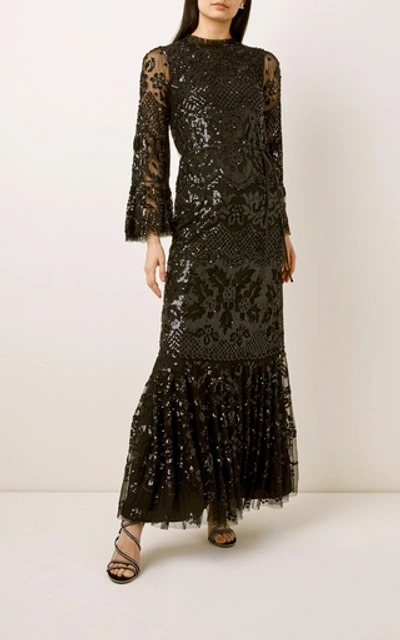 Shop Needle & Thread Snowdrop Sequin-embellished Tulle Gown In Black