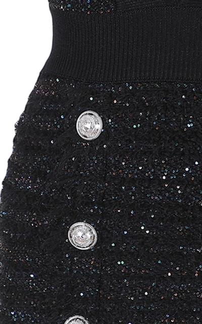 Shop Balmain Frayed Tweed Mini Dress In Black