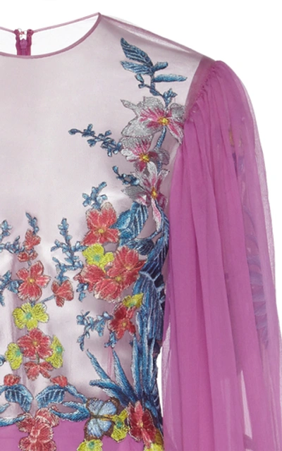 Shop Costarellos Silk Embroidered Chiffon Dress In Pink