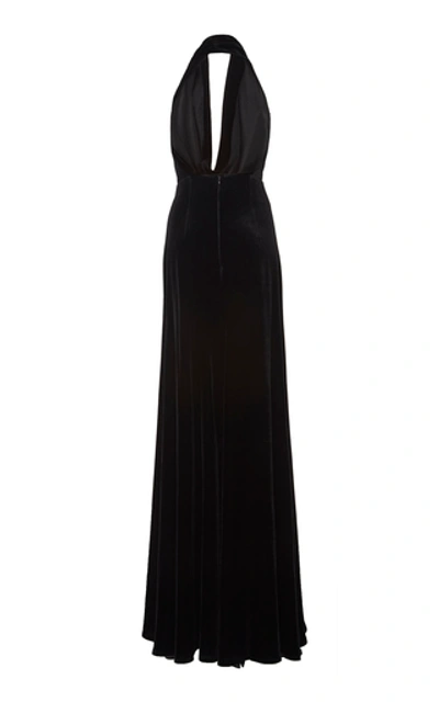 Shop A.w.a.k.e. Draped Halterneck Velvet Gown In Black