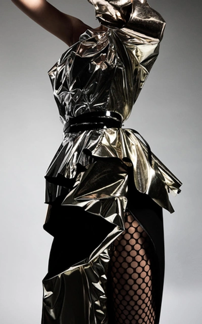 Shop Maticevski Alkali Ruffled Metallic-accented Satin Pencil Skirt In Black